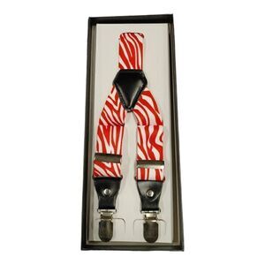 MEN'S FERRECCI RED-WHITE ZEBRA DESIGN CLIP END SUSPENDERS.